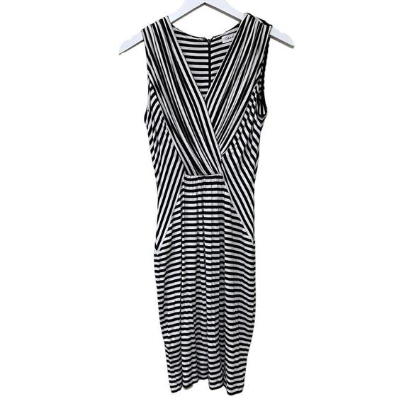 Calvin Klein Black White Jersey Knit Striped Knee Length Bodycon Dress Size 4 - Picture 1 of 14